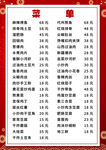 菜单价目表