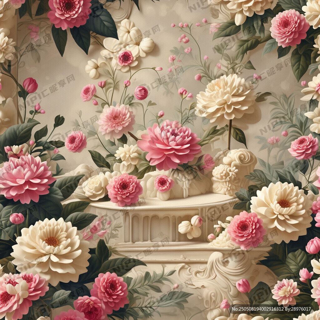 奶油风背景 花朵图