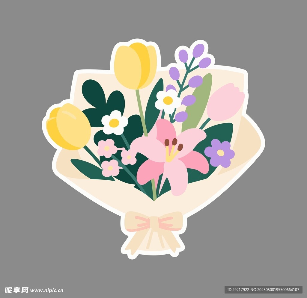 手绘多彩鲜花花束