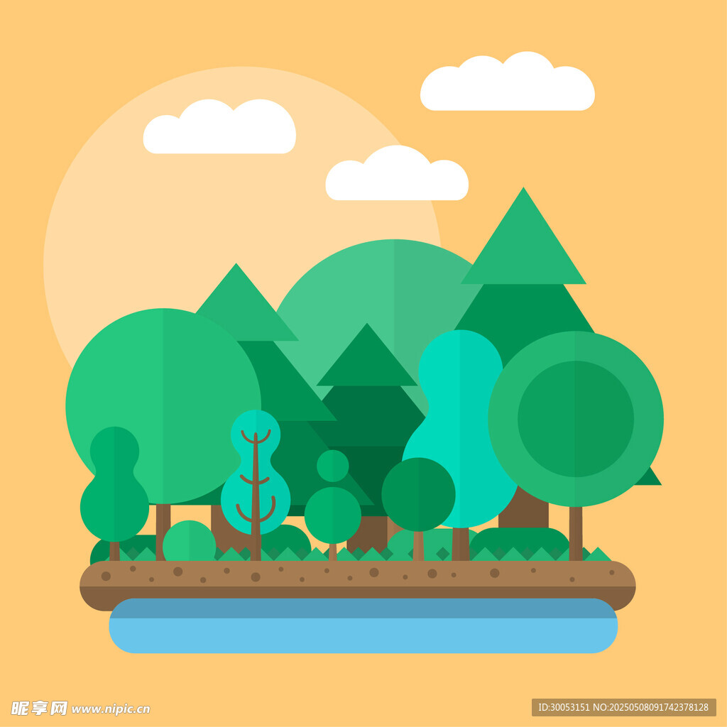 森林河畔风景图