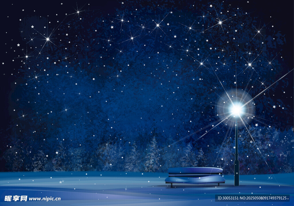 雪夜星空下的静谧长椅