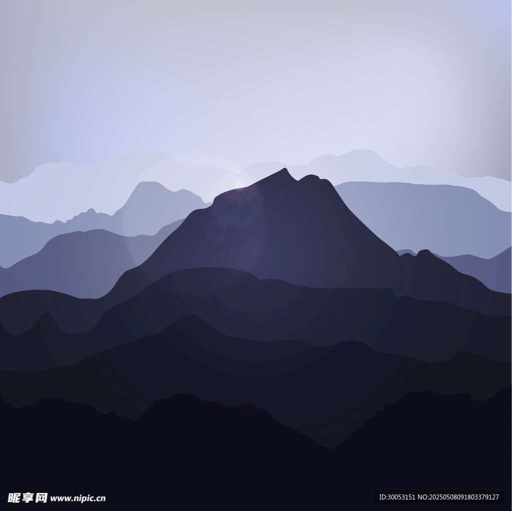 夜幕下的层叠山脉