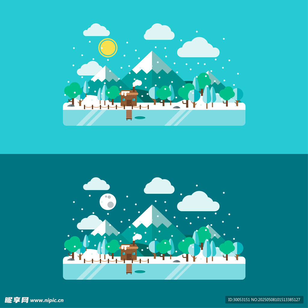 矢量四季森林景象