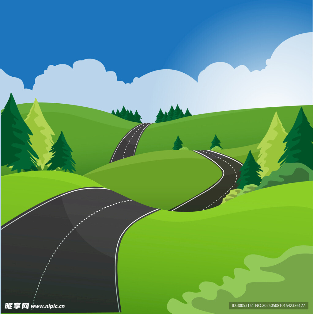 蜿蜒公路穿行于绿野山林