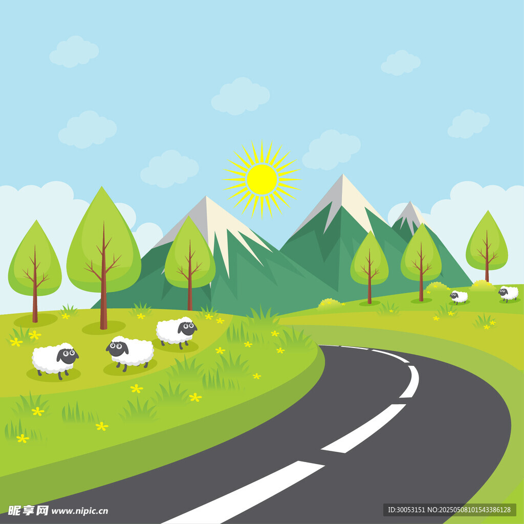 山间公路旁的美丽田园风光