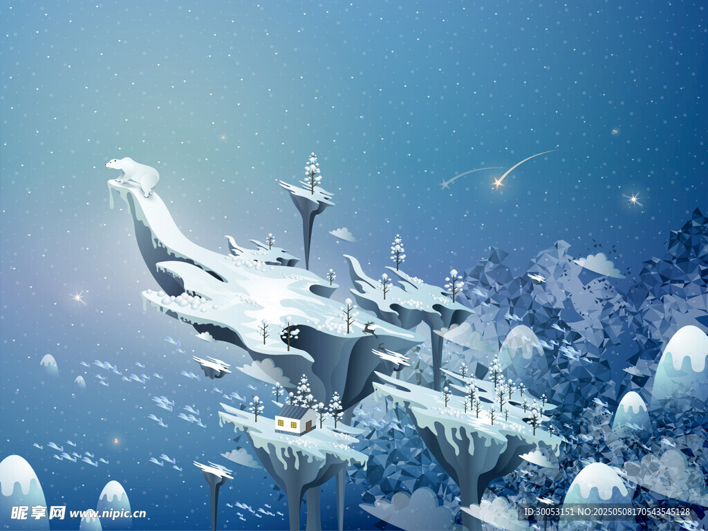 冰雪覆盖的奇幻空中城堡