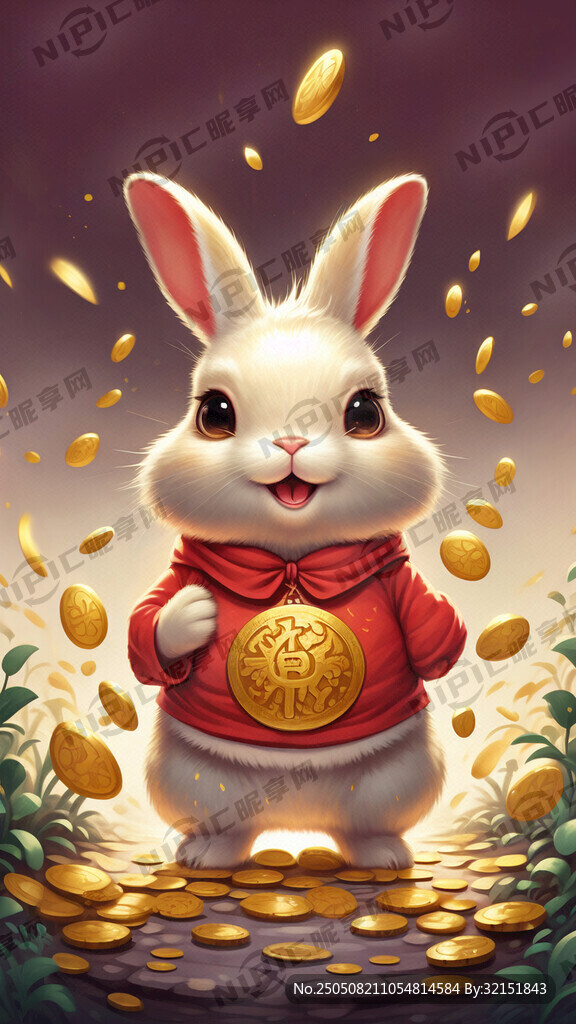 卡通可爱兔子 发财暴富