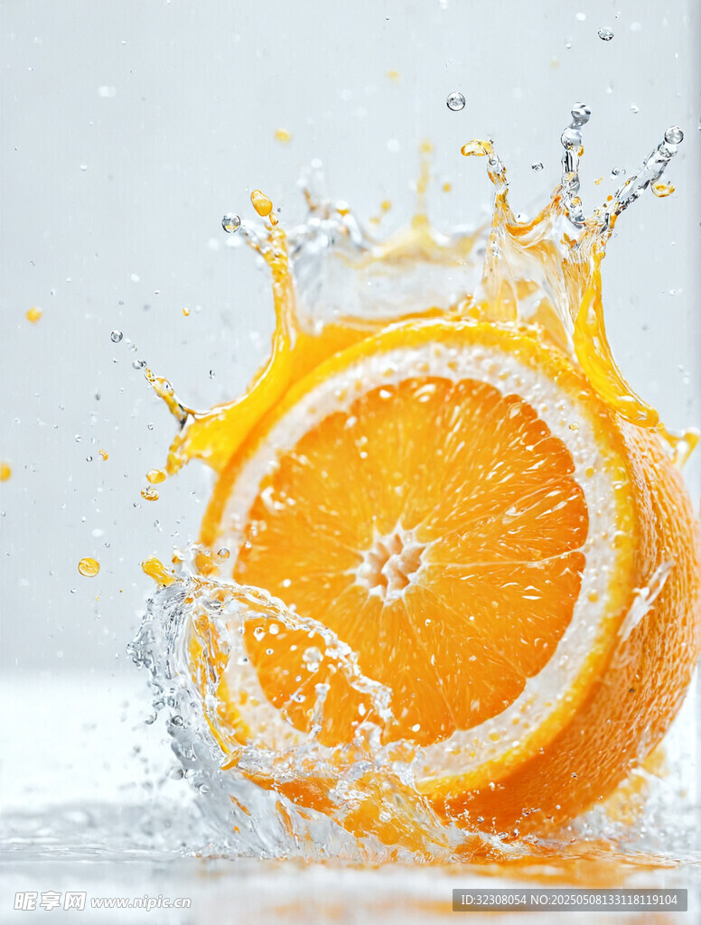 橙子入水溅起水花瞬间
