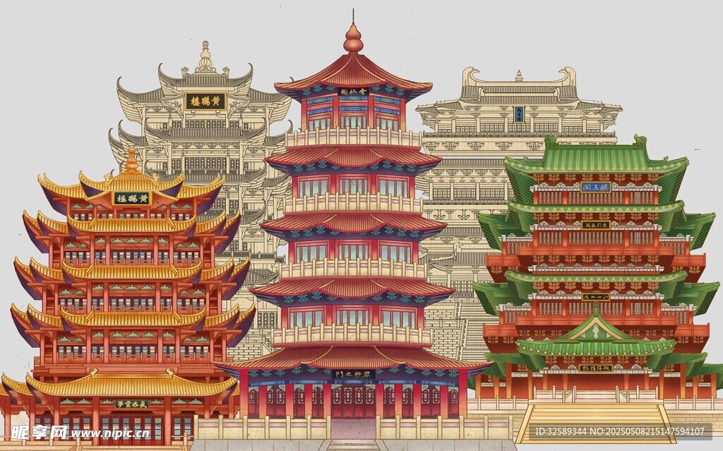 中式古建筑塔楼景观