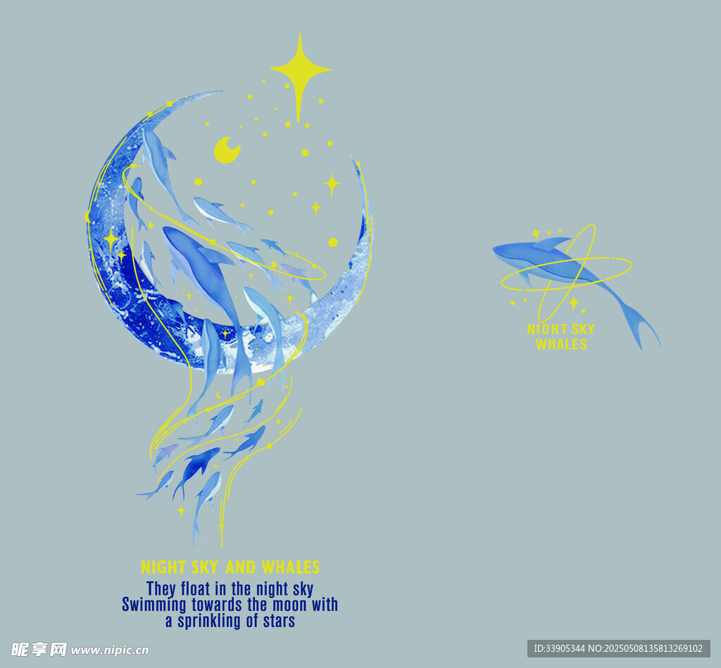 梦幻星空海豚插画设计