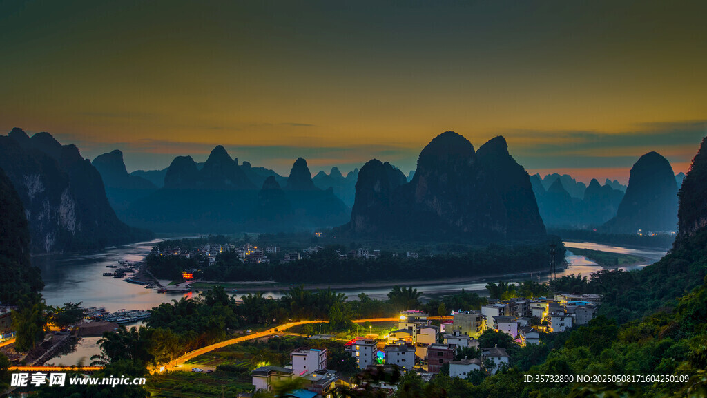 漓江暮色山水美景