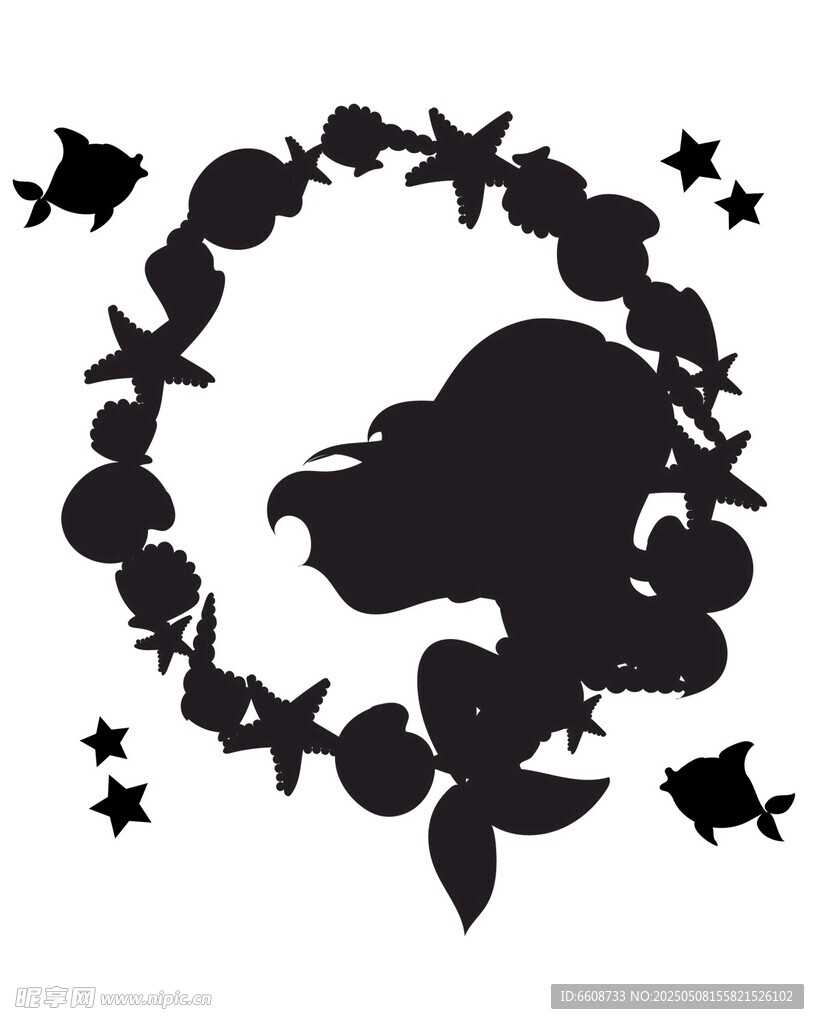 美人鱼与海洋生物剪影