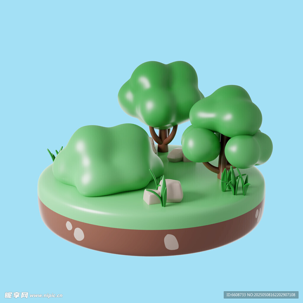 绿色卡通风草地树木场景