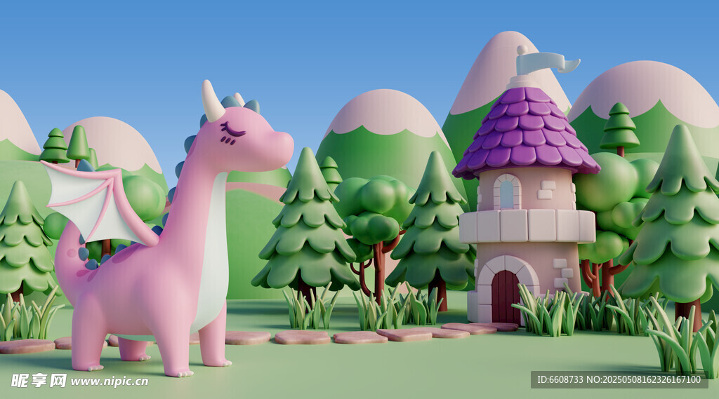 梦幻恐龙与童话小屋场景