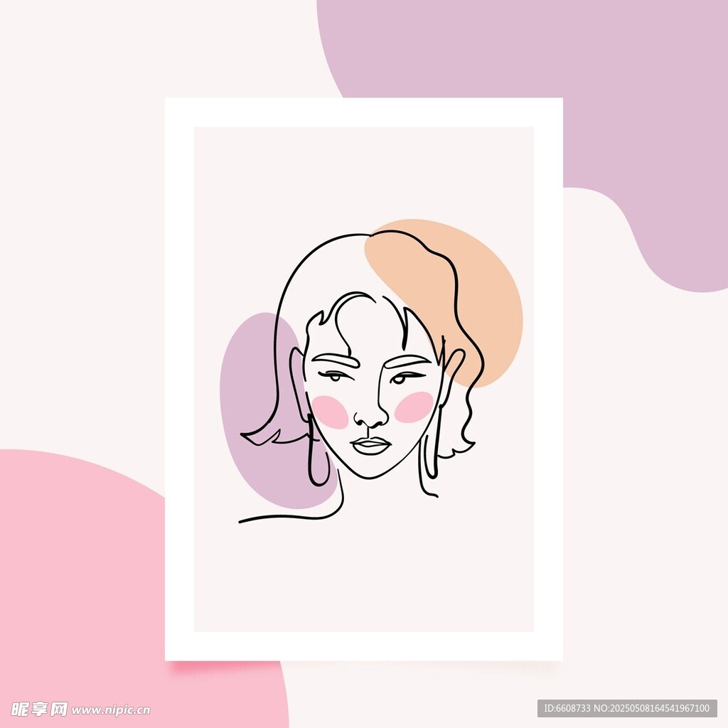 简约线条风女性头像插画