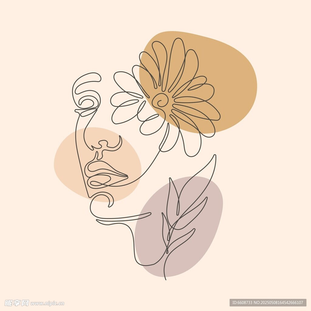 简约线条绘就的花卉人脸