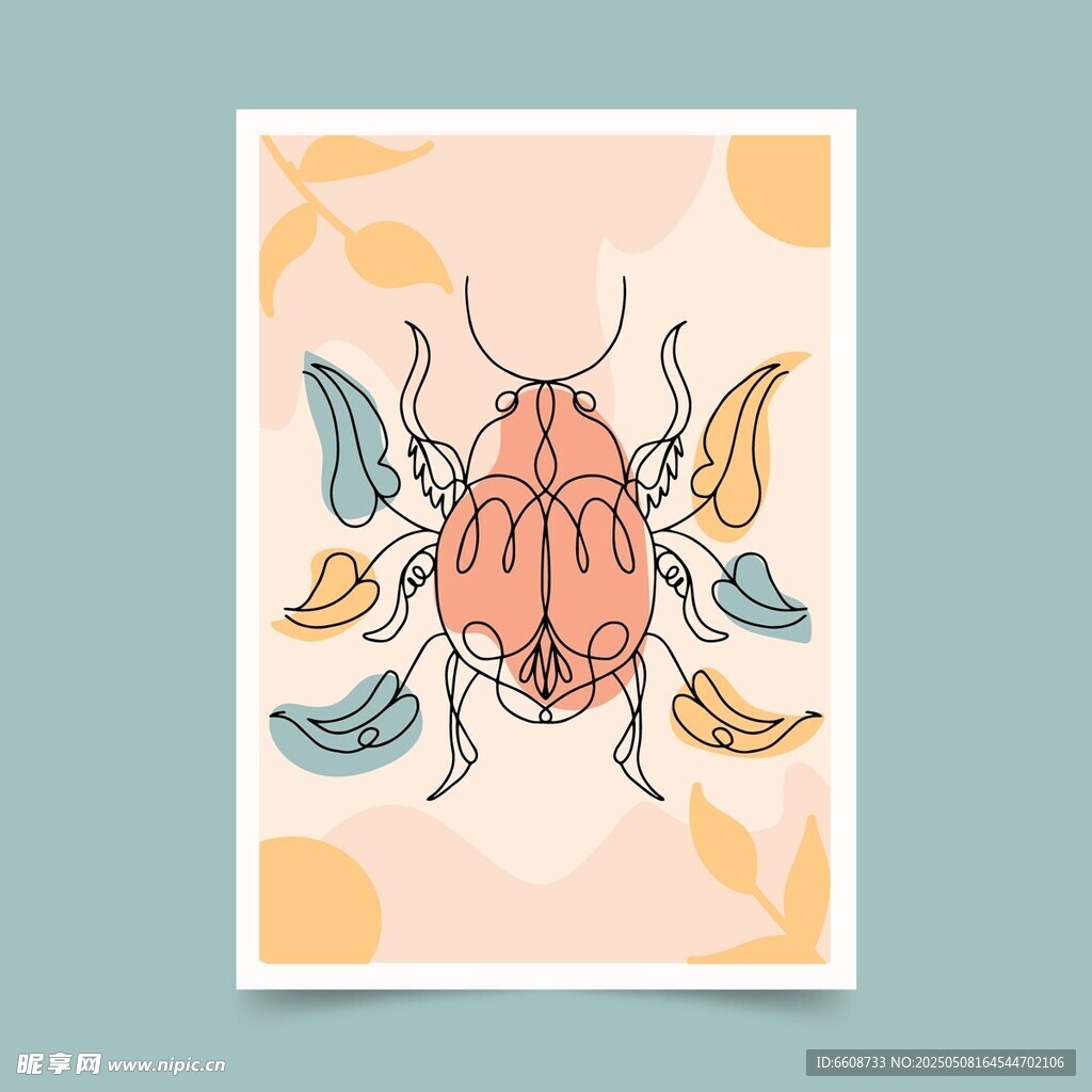 多彩甲虫插画图案设计