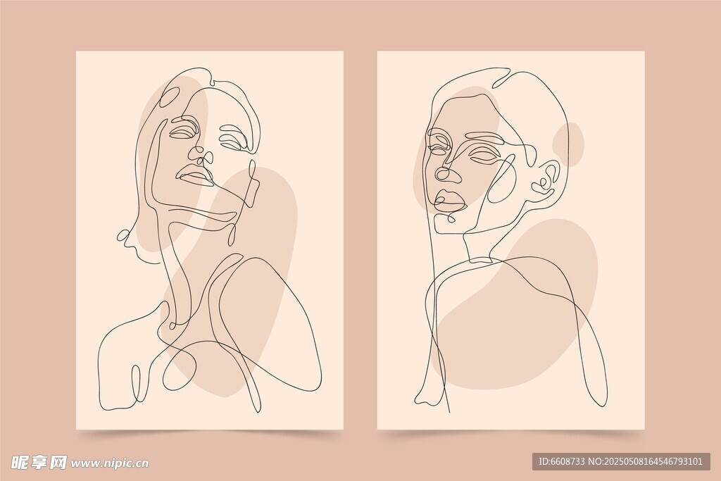 简约线条人物肖像插画