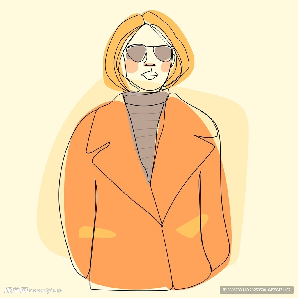 时尚橙色外套女士插画