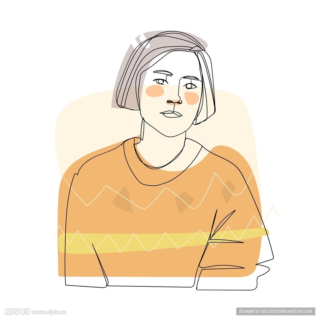 短发女子穿橙色毛衣