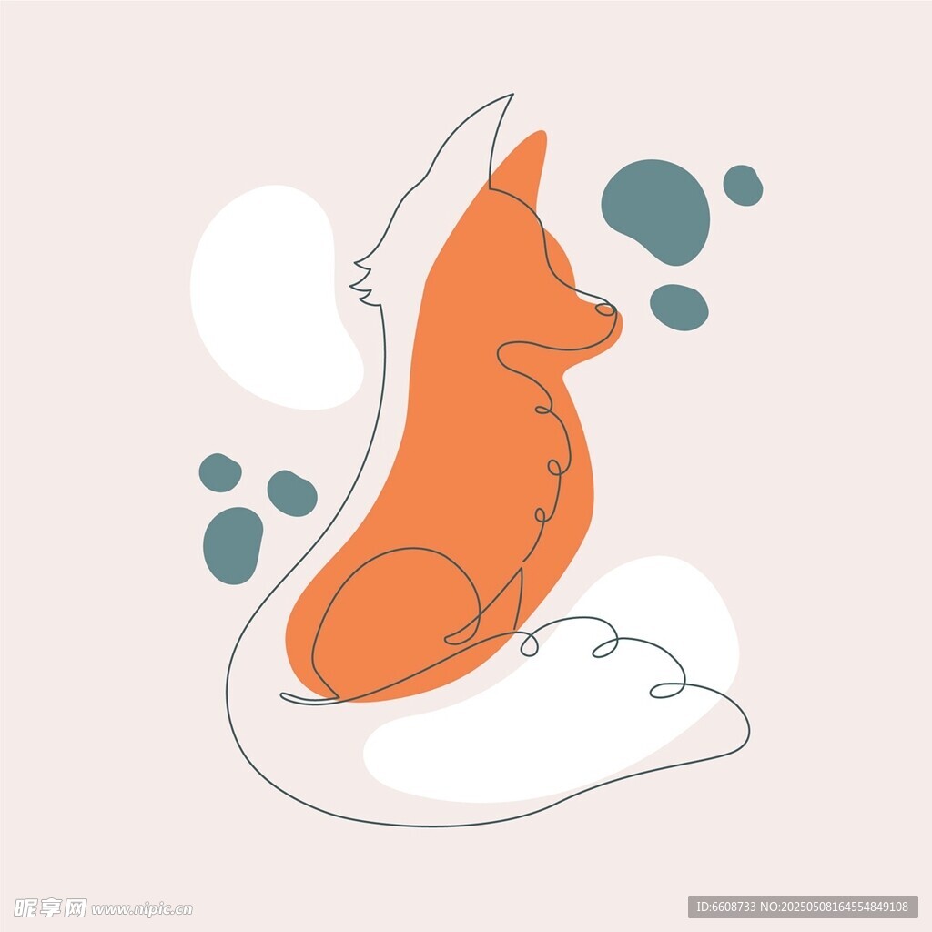 坐着的橙色狐狸插画