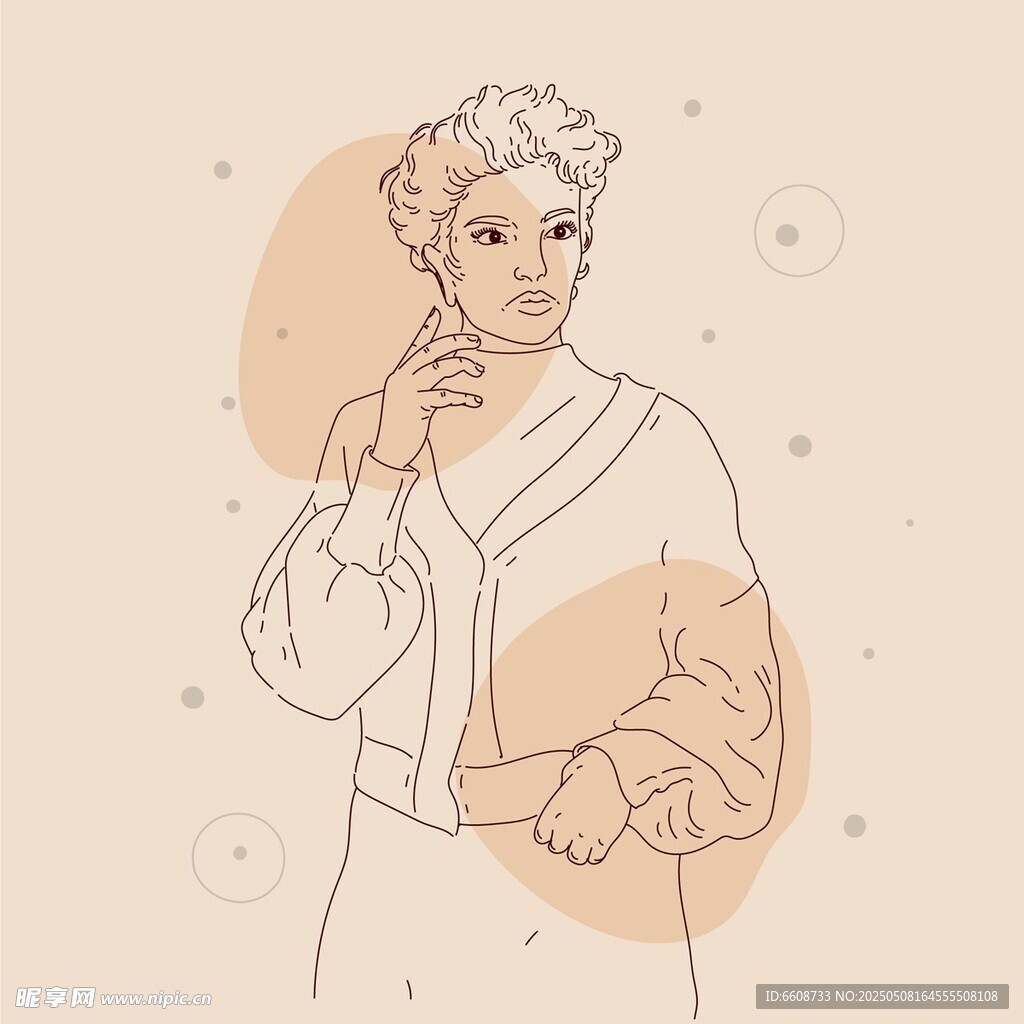 复古风格女性优雅姿态插画