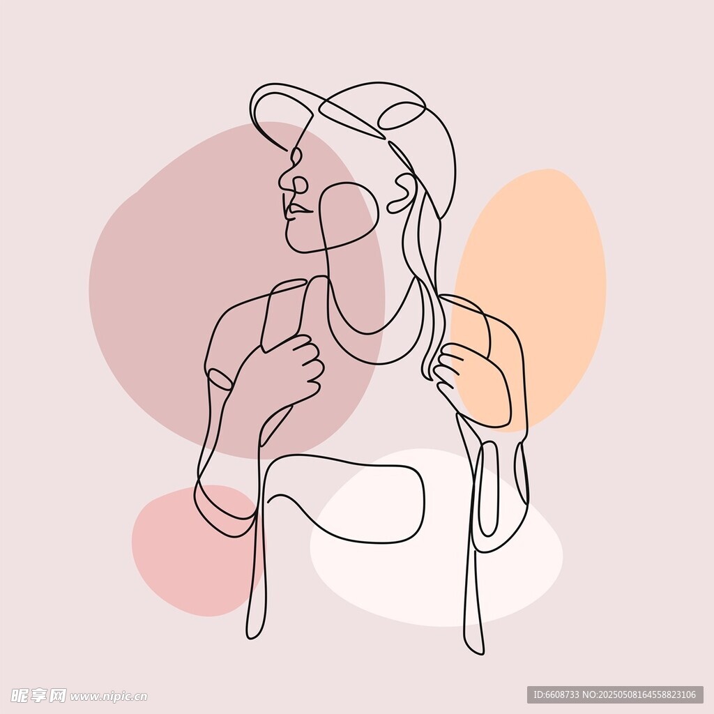 简约线条勾勒的背包女性