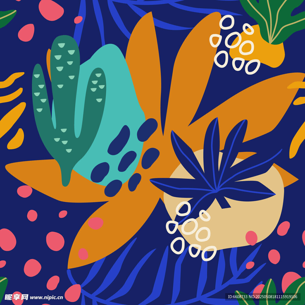 热带植物多彩插画图案