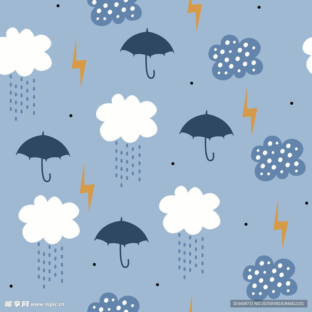 雨天雨伞云朵闪电图案背景