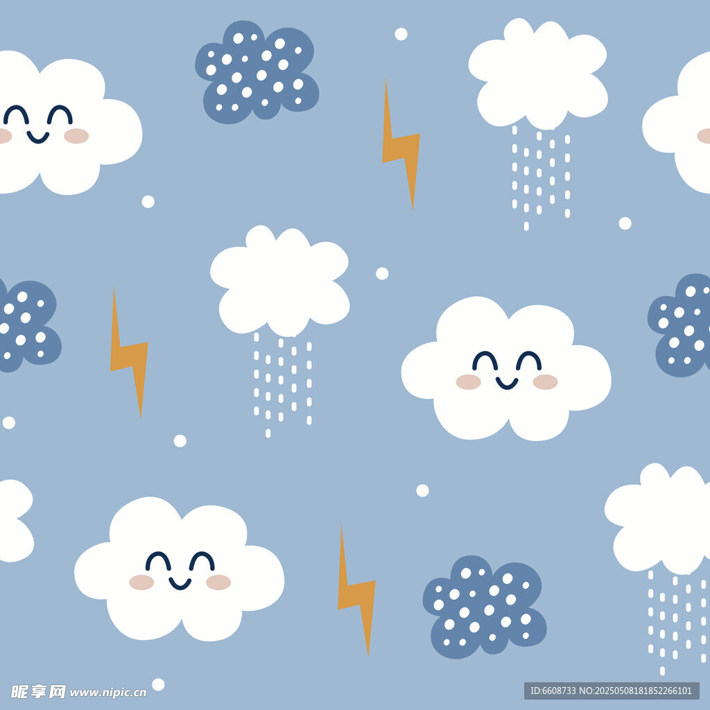 可爱云朵雷电雨滴图案