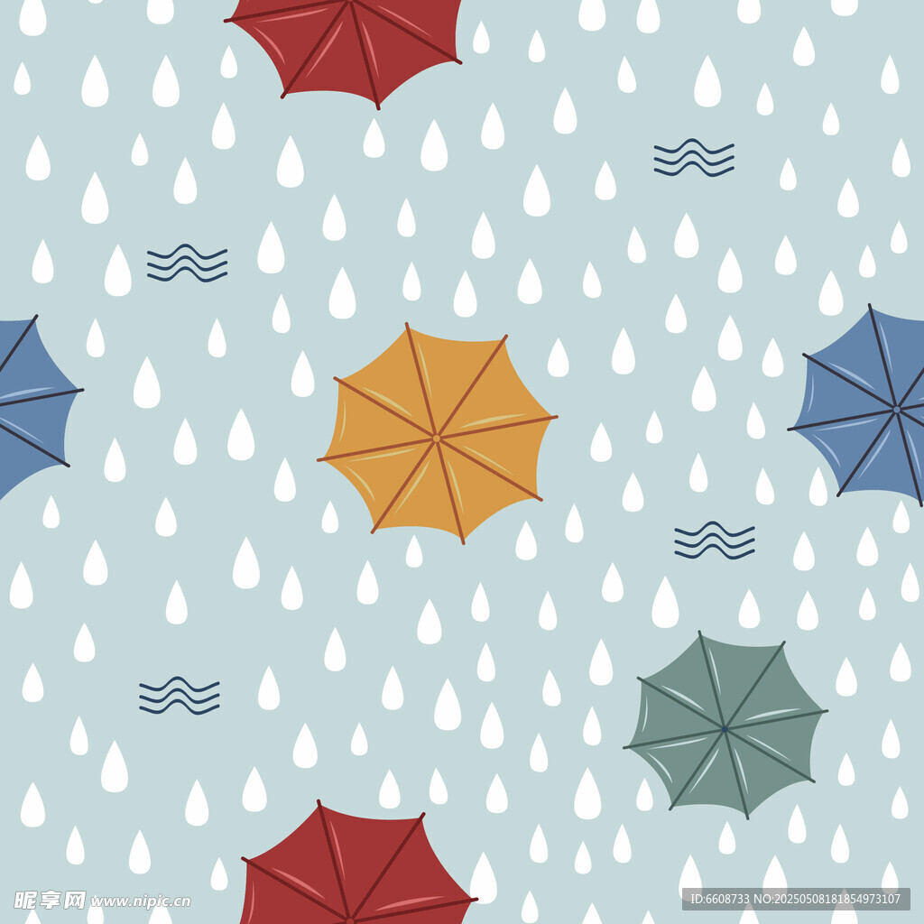 雨中多彩雨伞无缝图案