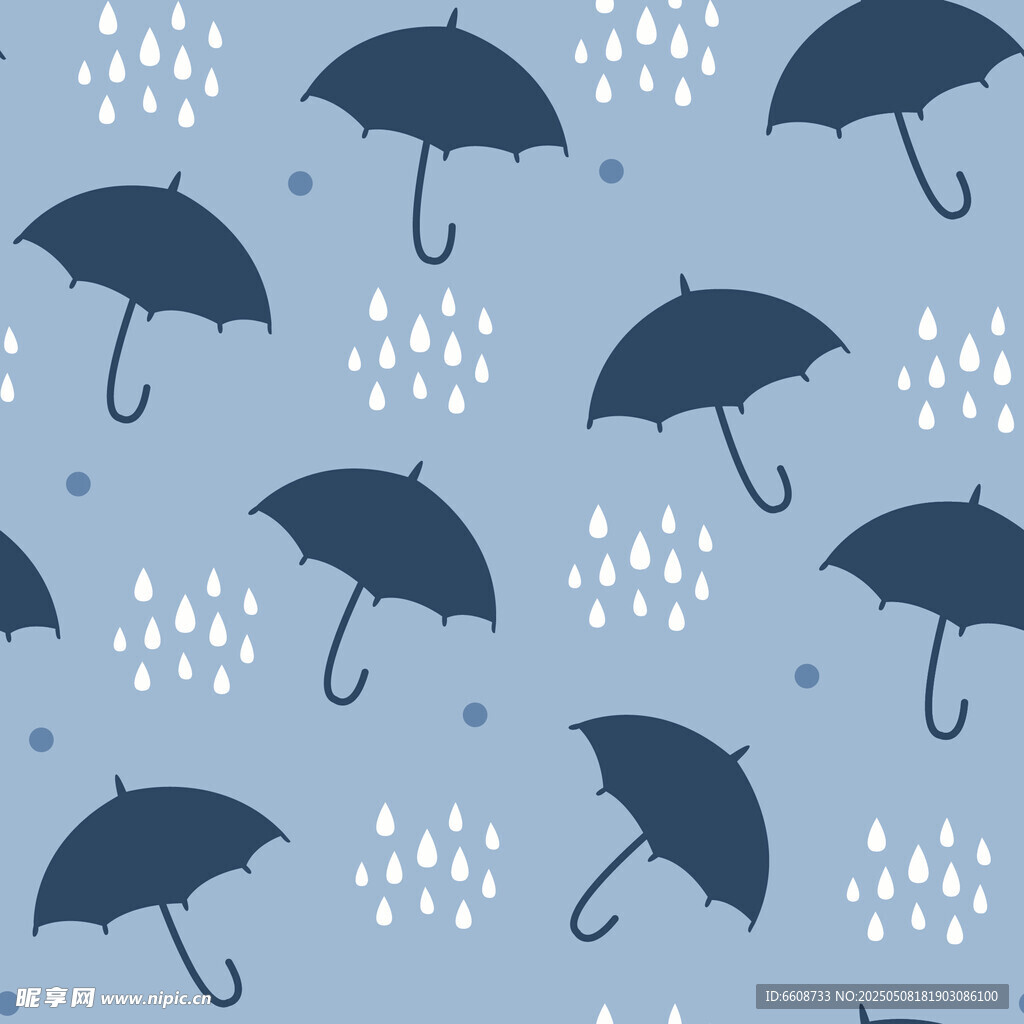 蓝色雨伞雨滴图案背景