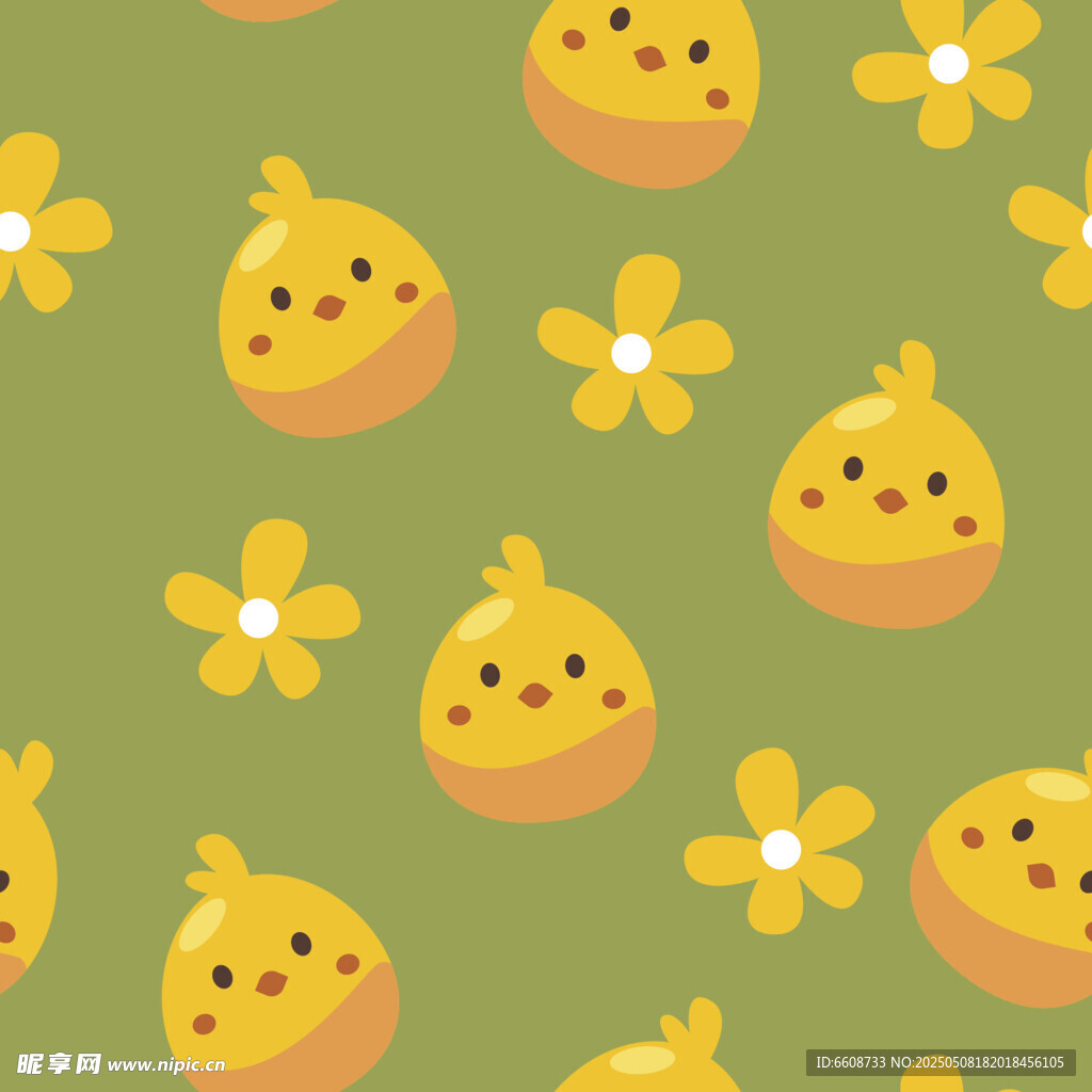 小黄鸡与小花可爱图案