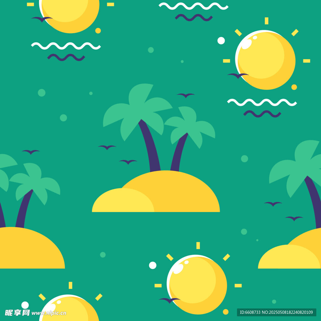 热带海岛夏日风光图案