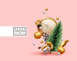 圣诞装饰与时钟创意组合