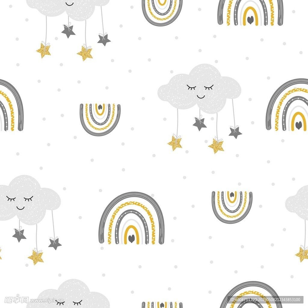 可爱云朵彩虹星星图案背景