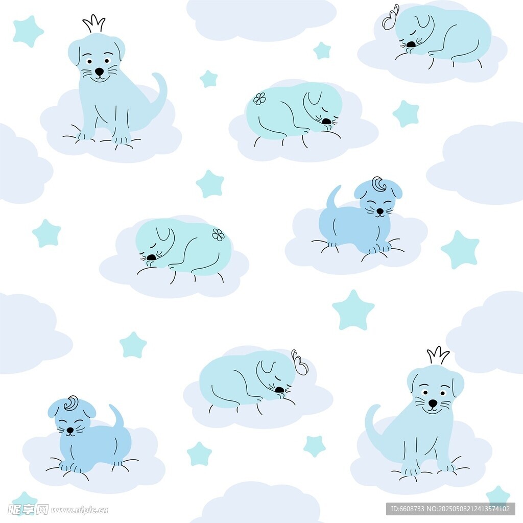 蓝色小狗星星云朵图案背景