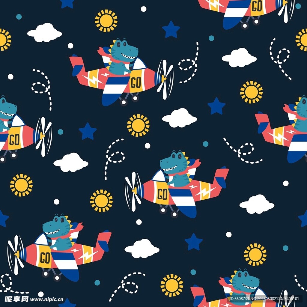 童趣飞机星空无缝图案