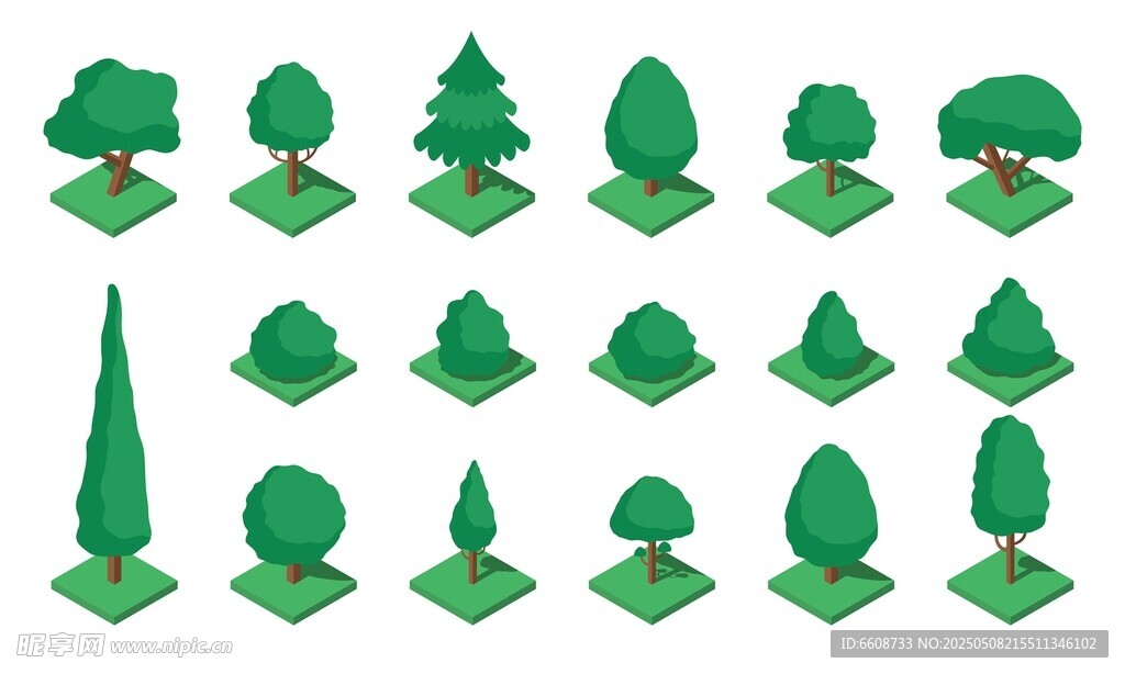 多样绿色树木3D模型集合