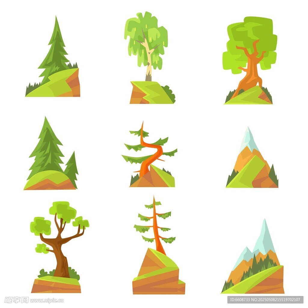 多样树木与山丘景观图
