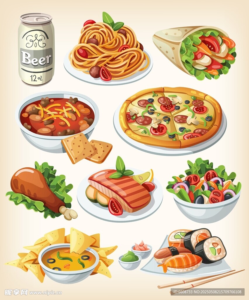多样美味快餐美食集合