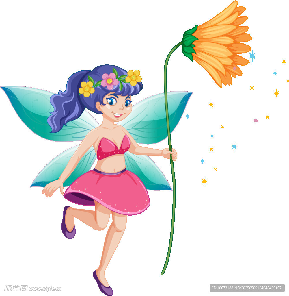 花仙子手持花朵飞舞