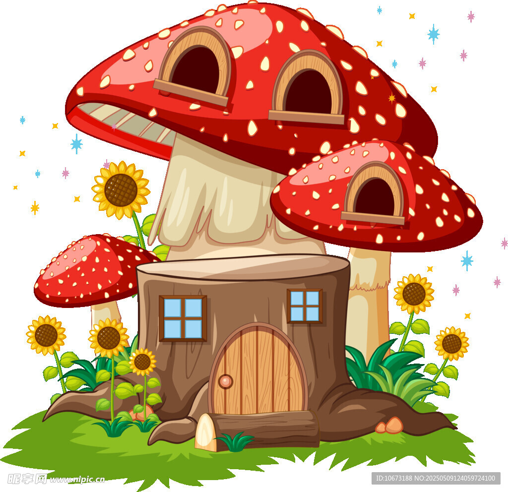 蘑菇小屋童话风插画