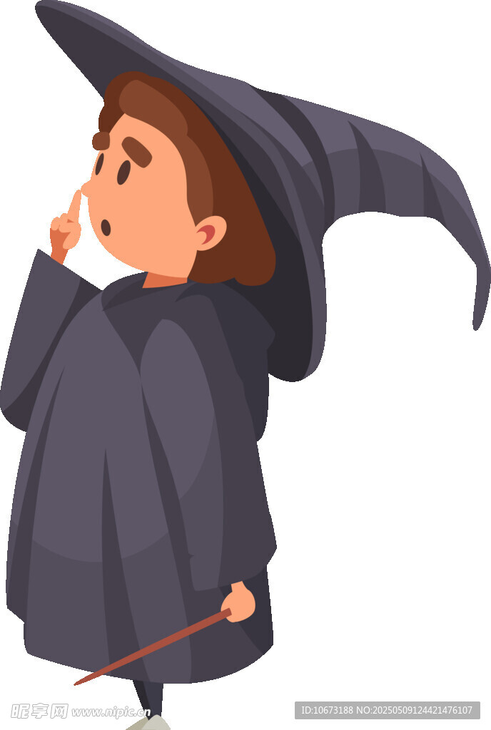 小女巫手持魔杖思考瞬间