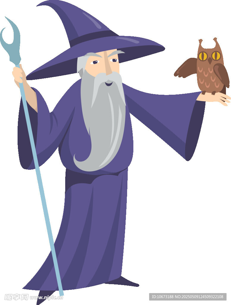 老巫师与猫头鹰的奇幻形象