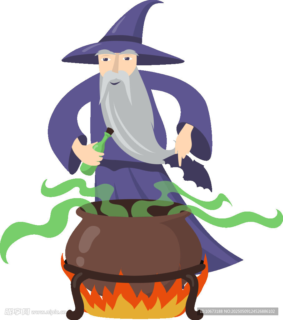 巫师在魔法大锅前施法