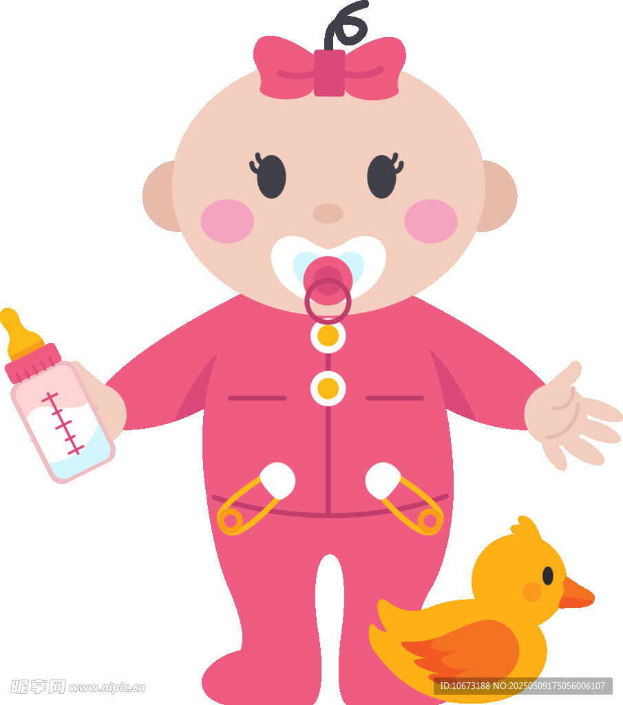 可爱婴儿与玩具奶瓶相伴