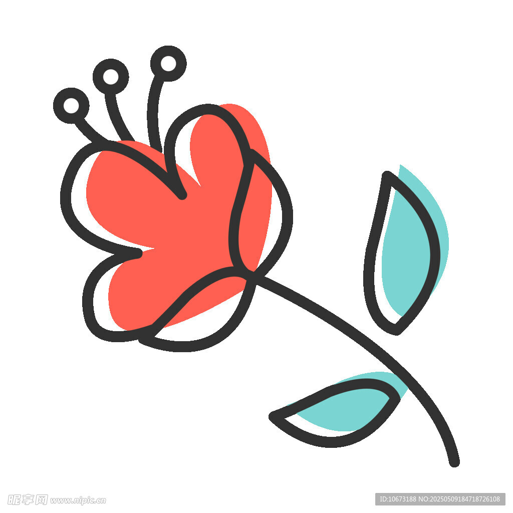 简约手绘红色花朵图案