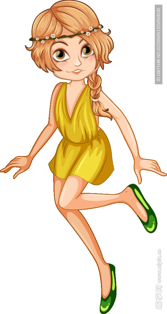 穿黄裙跳跃的俏皮女孩