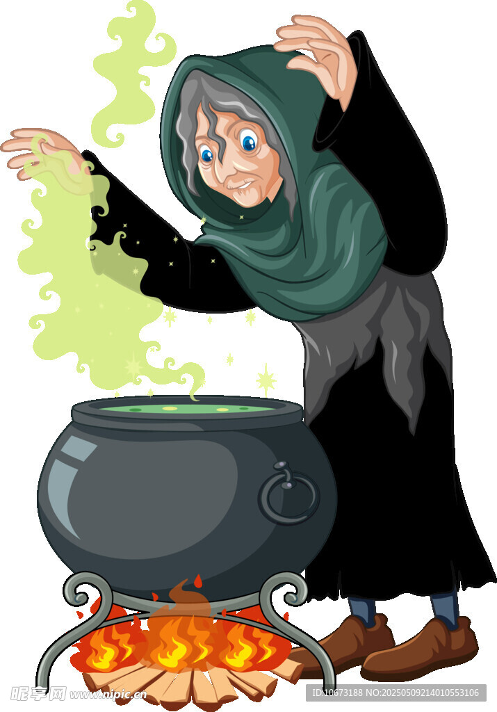 女巫在大锅前施法